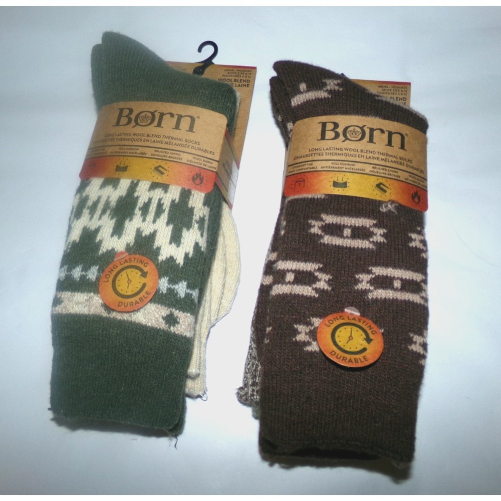 BORN Men Socks Long Lasting‎ Durable WOOL Blend Thermal Full Cushion 4 Pairs-New
